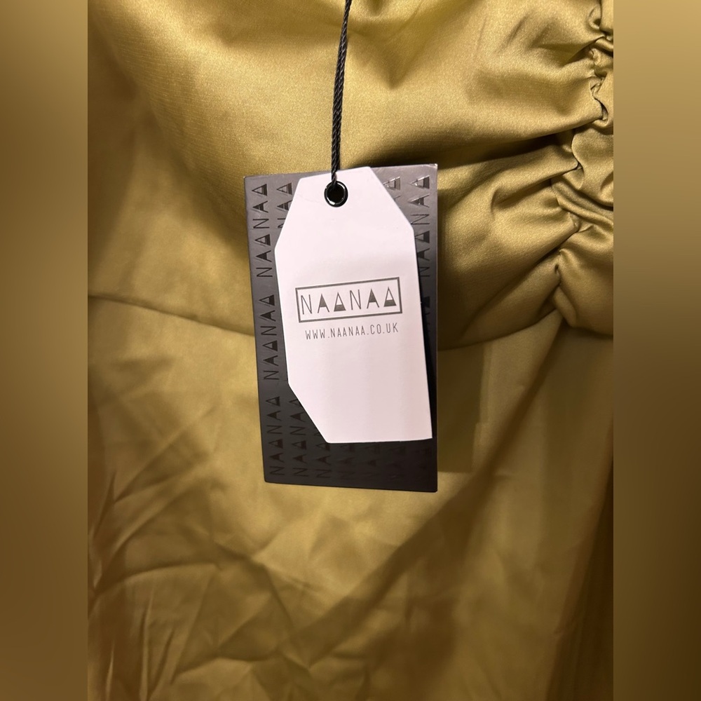 Olive Green Satin Ruched Midi Skirt - Picture 5 of 5